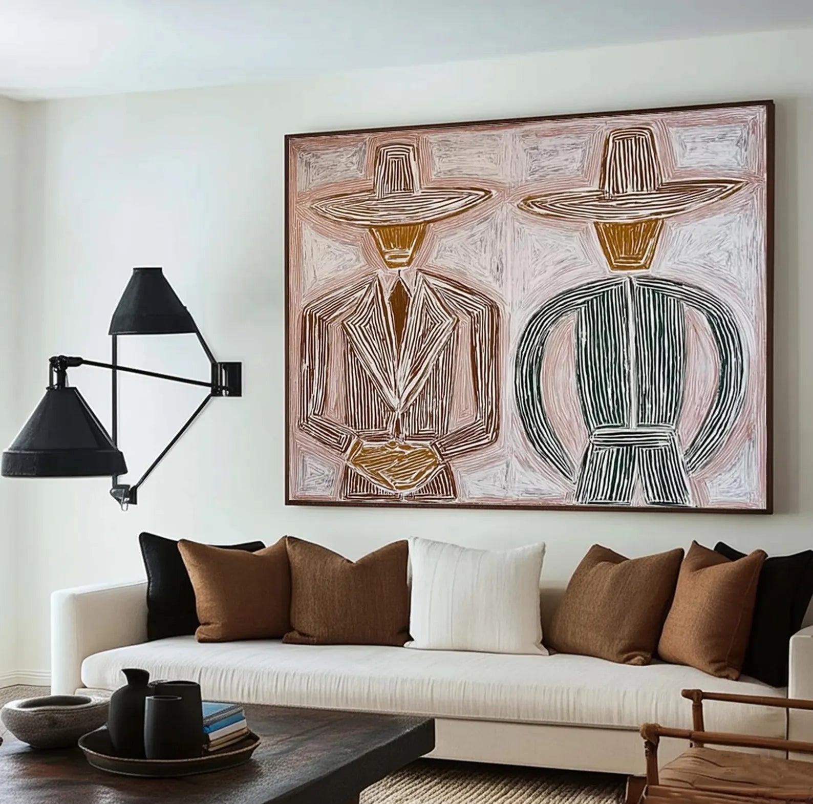 Stylized Hat-Clad Figures | Warm Hues