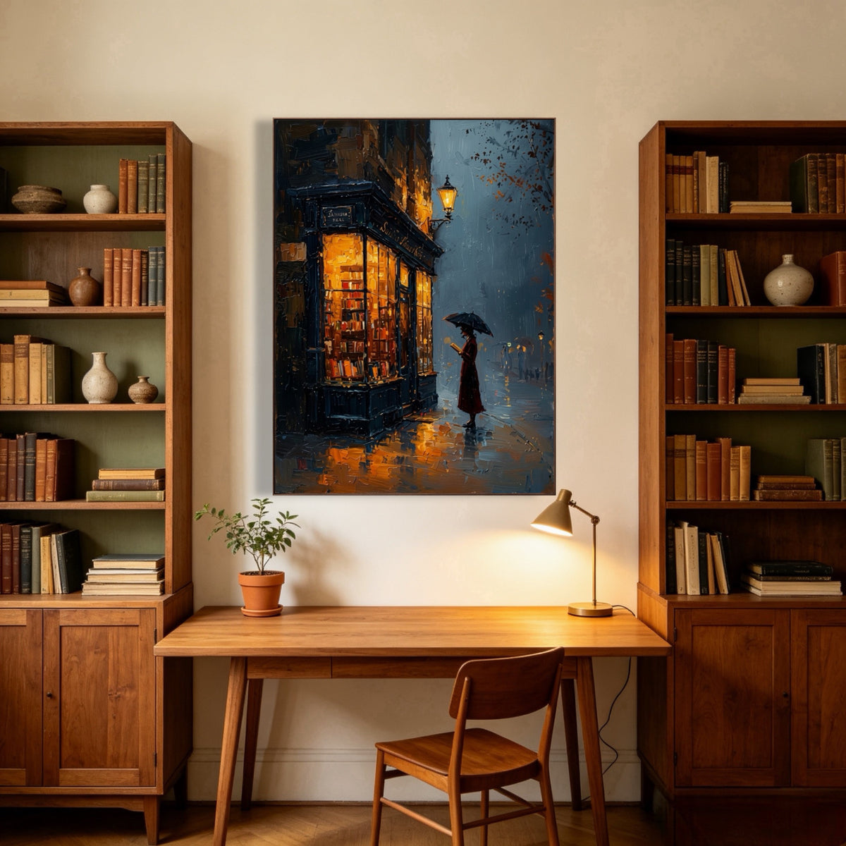 Lamplight Through Rain — vertical landscape art, view 2