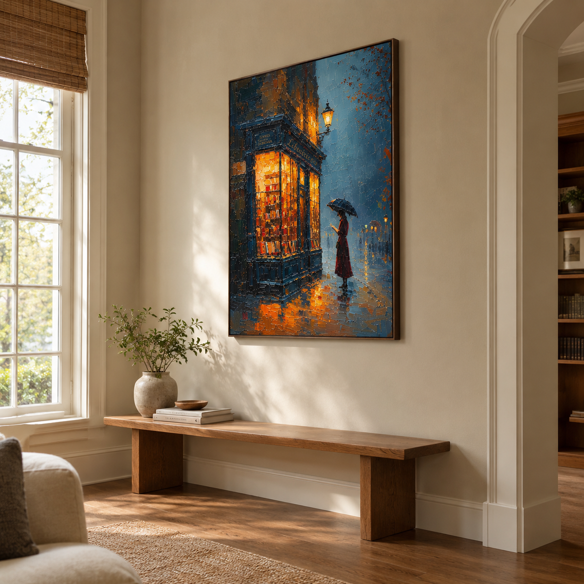 Lamplight Through Rain — vertical landscape art, view 6