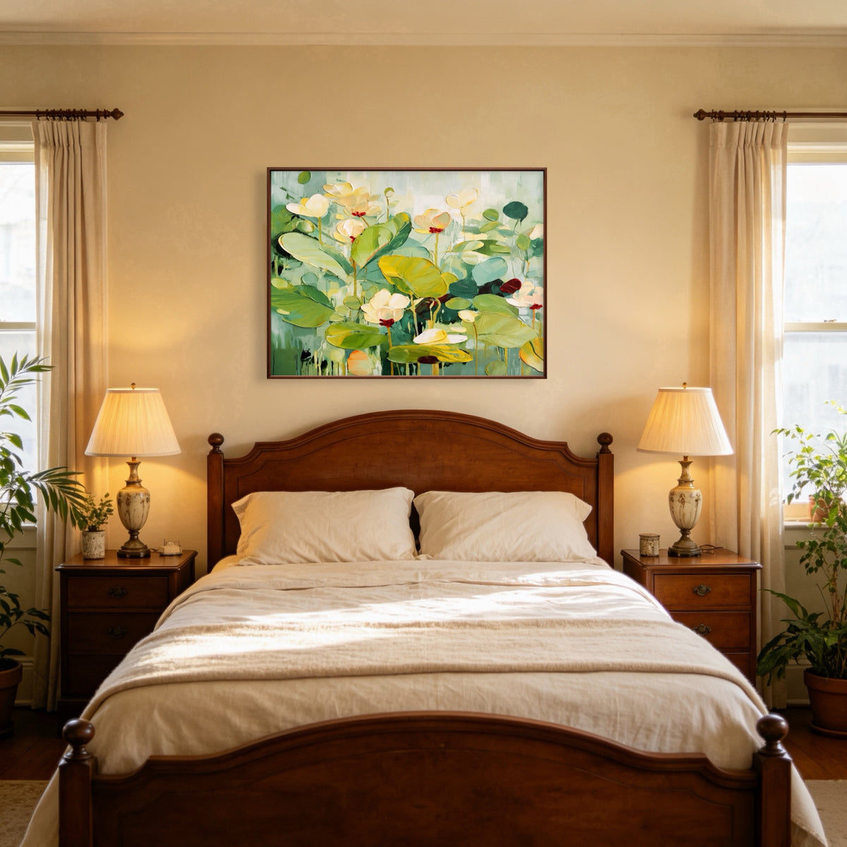 Lotus Pond Morning oil painting room view 2