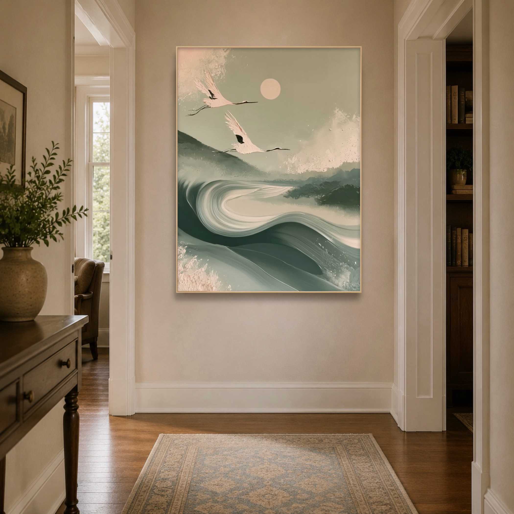 Animal & Wildlife Art | Moonlit Crane Passage - View 2