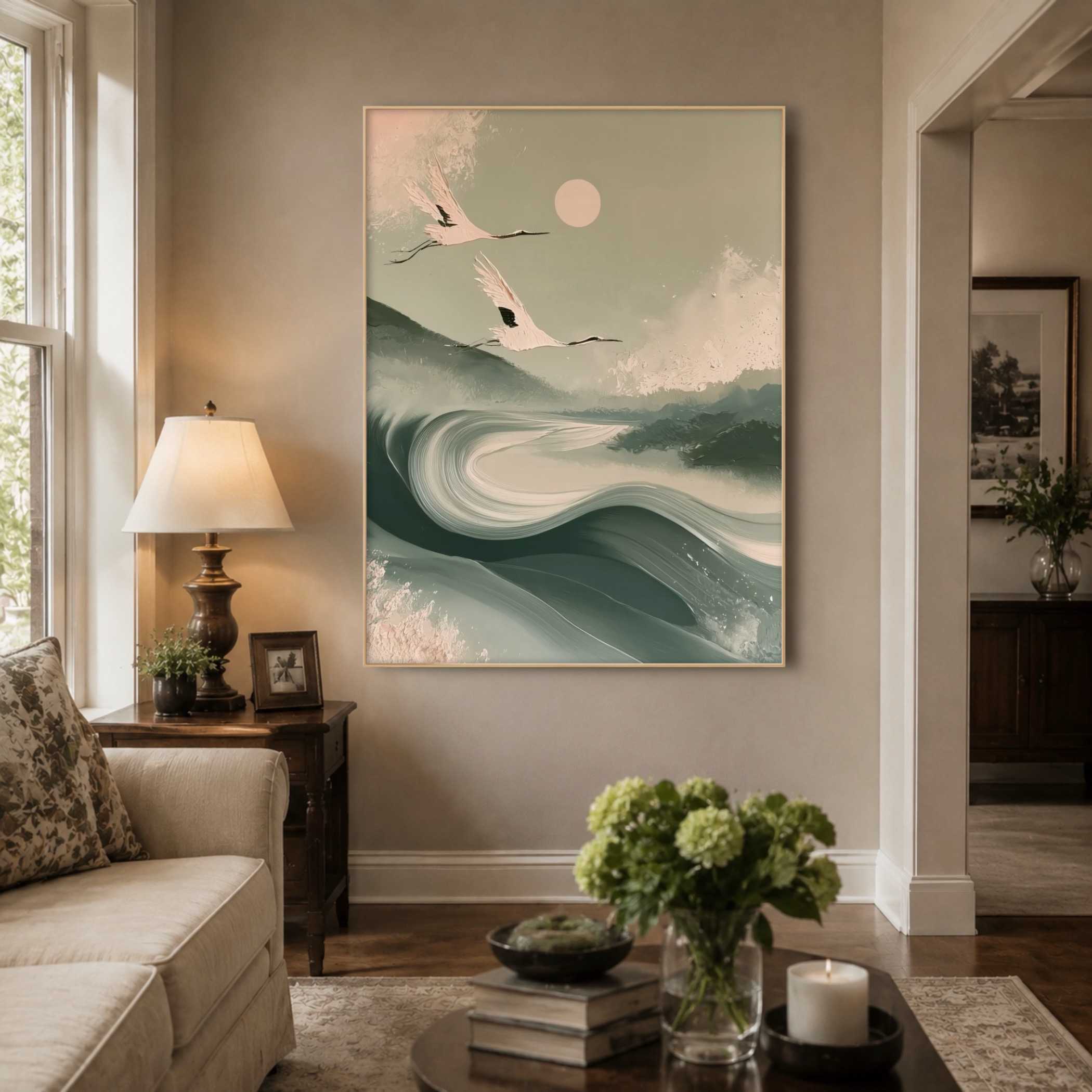 Animal & Wildlife Art | Moonlit Crane Passage - View 3