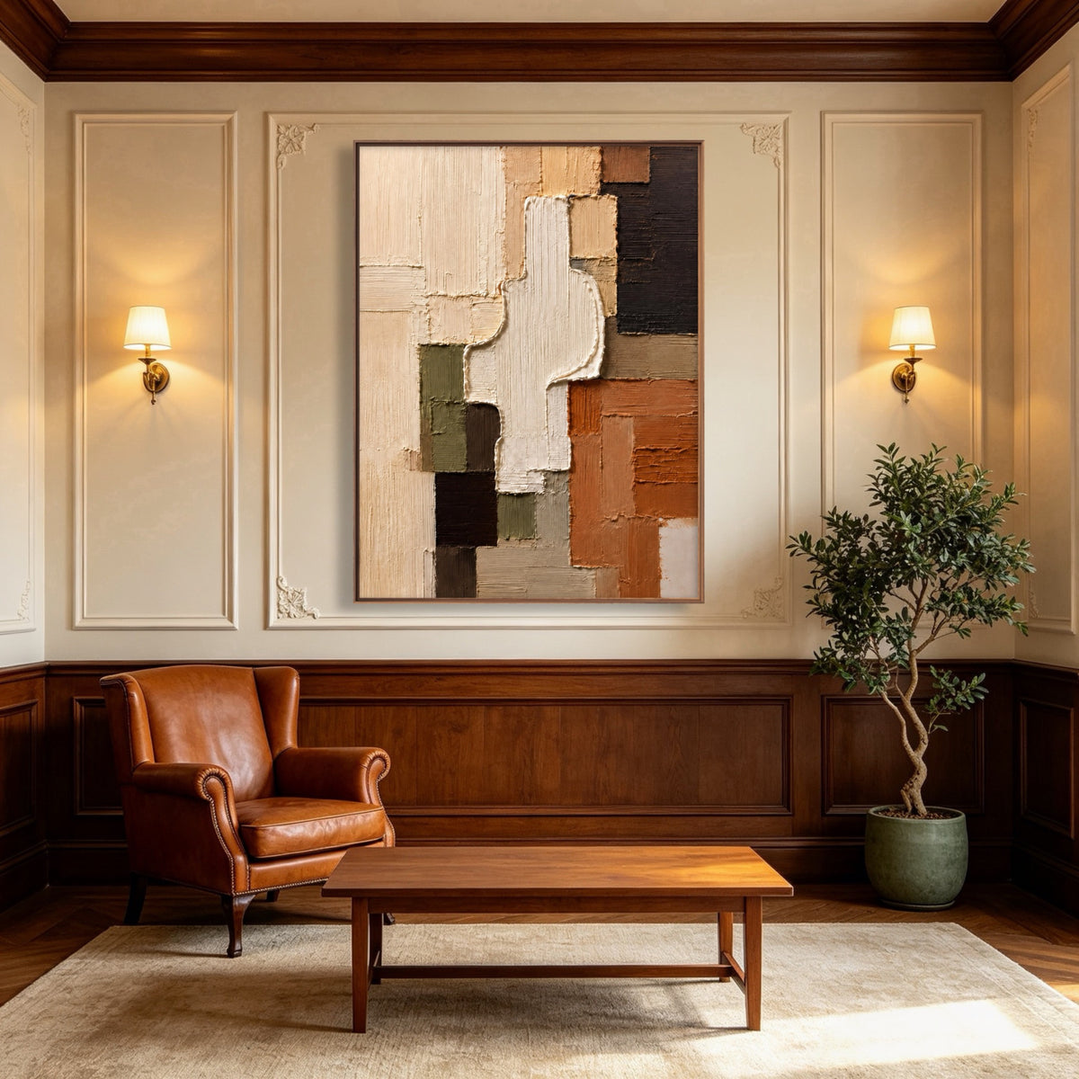 Stacked Earthen Fragments — vertical textured & impasto art, view 1