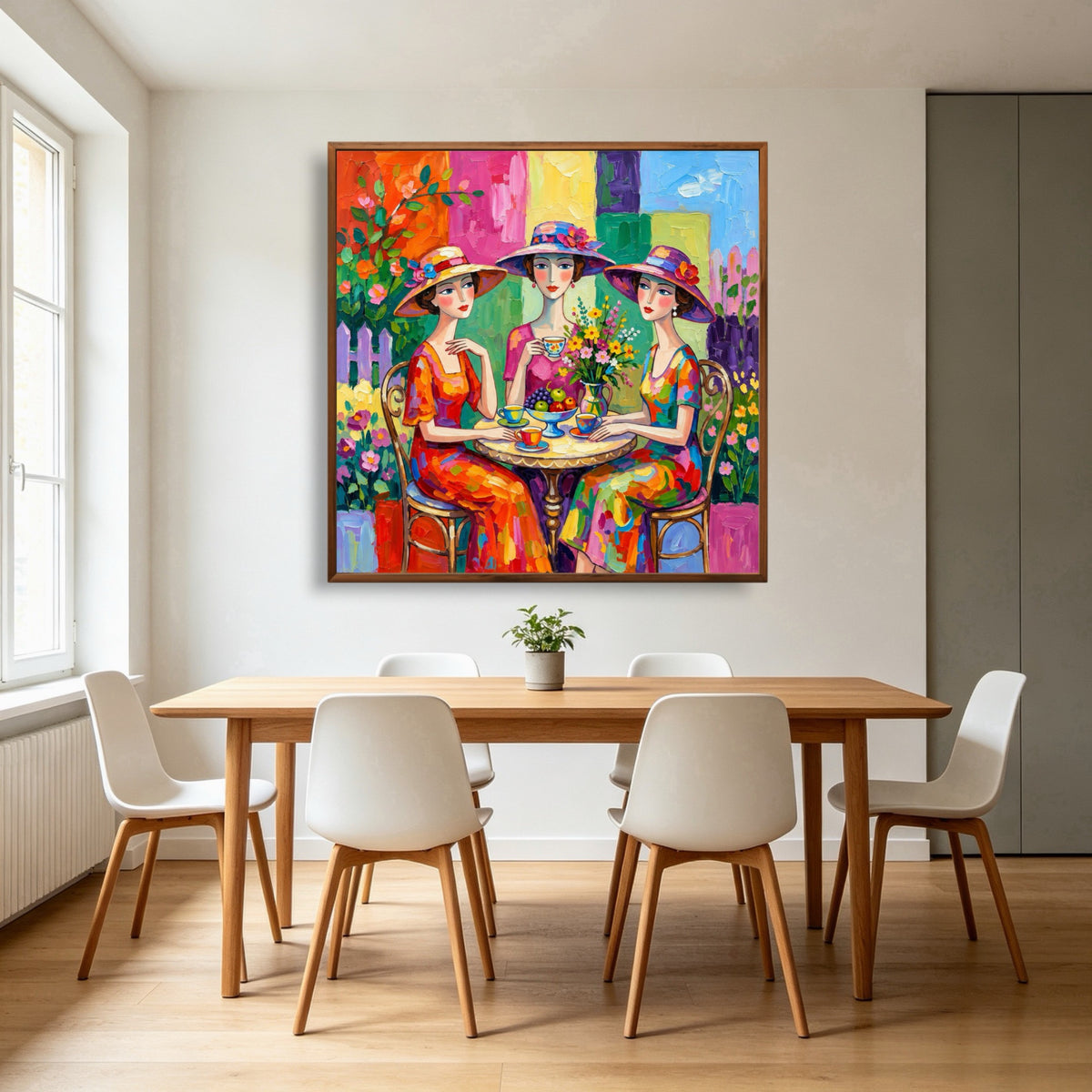 Tea Among Flowers — vertical folk & whimsical figure art, view 3
