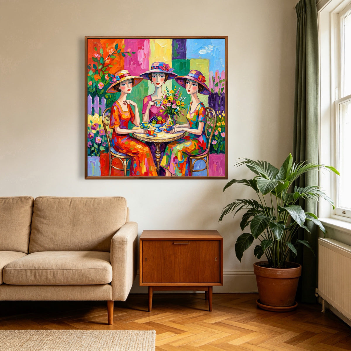 Tea Among Flowers — vertical folk & whimsical figure art, view 5