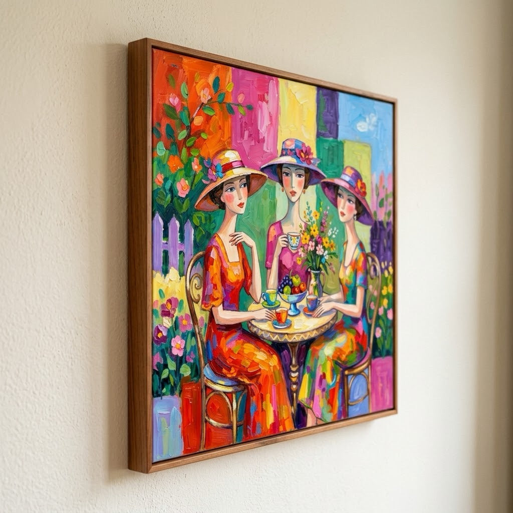 Tea Among Flowers — vertical folk & whimsical figure art, view 7