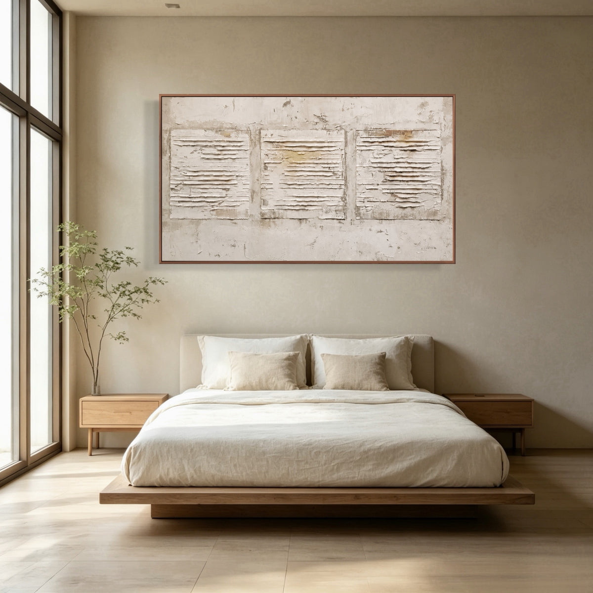 Three Weathered Panels — horizontal textured & impasto art, view 2
