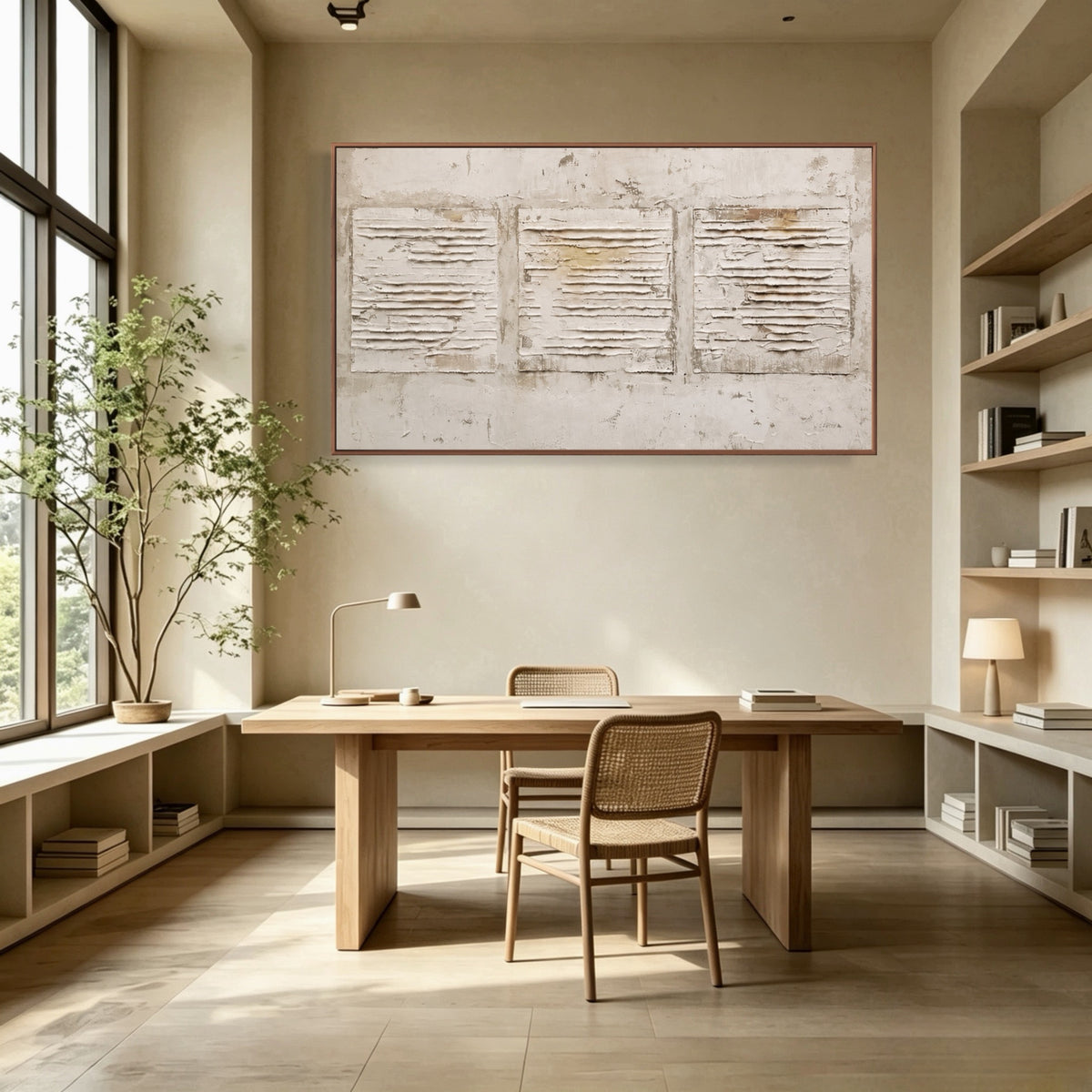 Three Weathered Panels — horizontal textured & impasto art, view 3