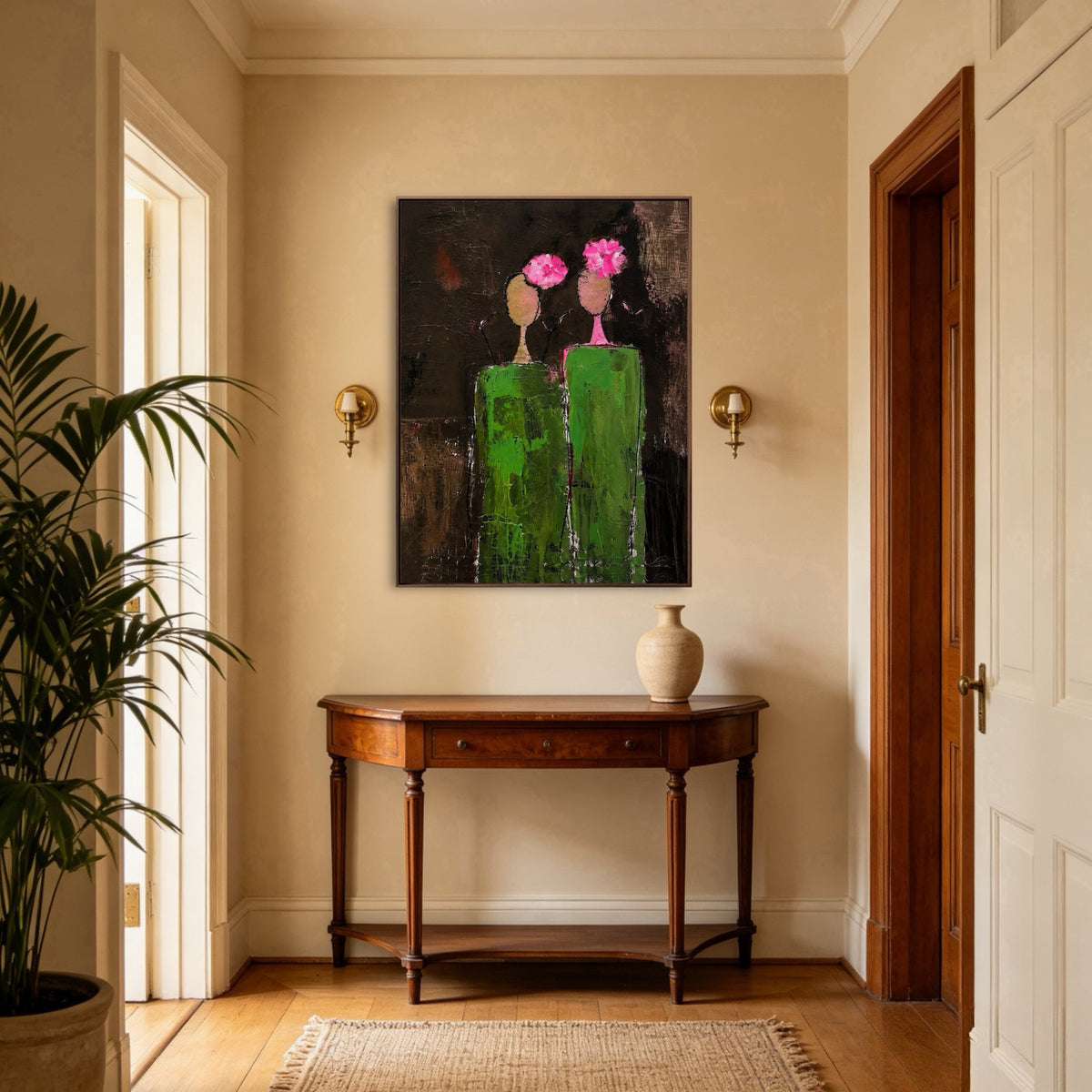 Two Garden Sisters oil painting room view 4