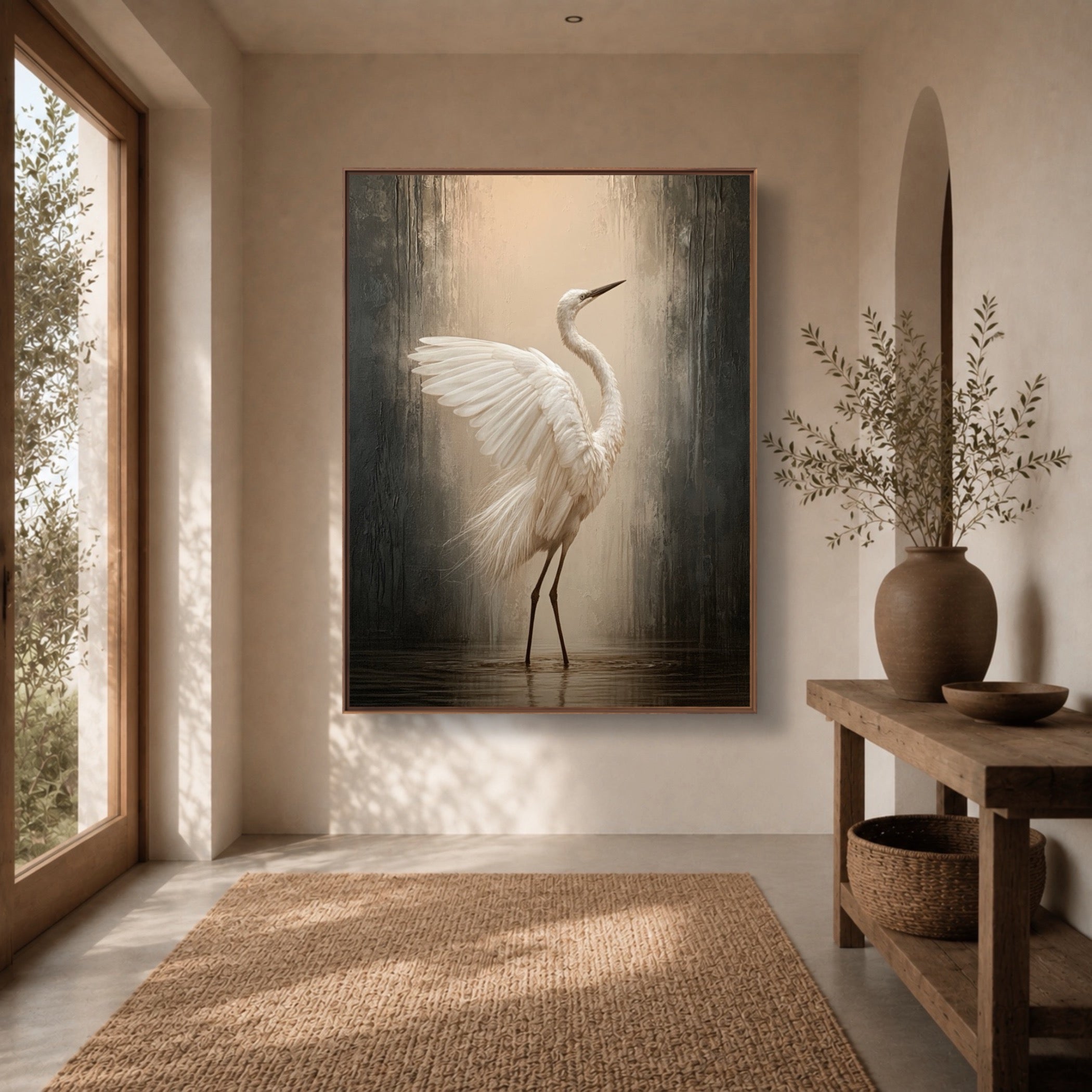 White Heron Pause — artwork view 1