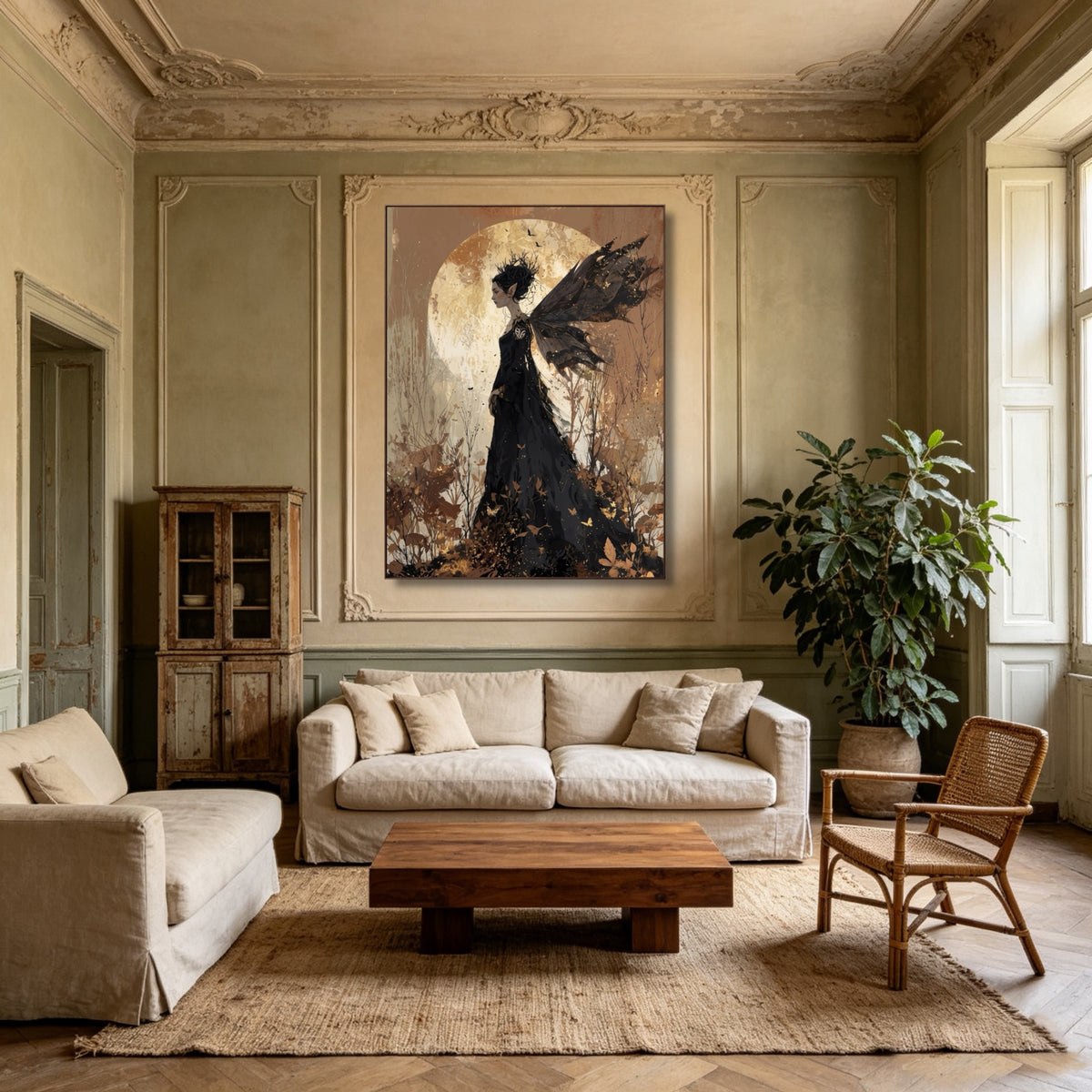 Wings At Moonrise — vertical female figure art, view 2