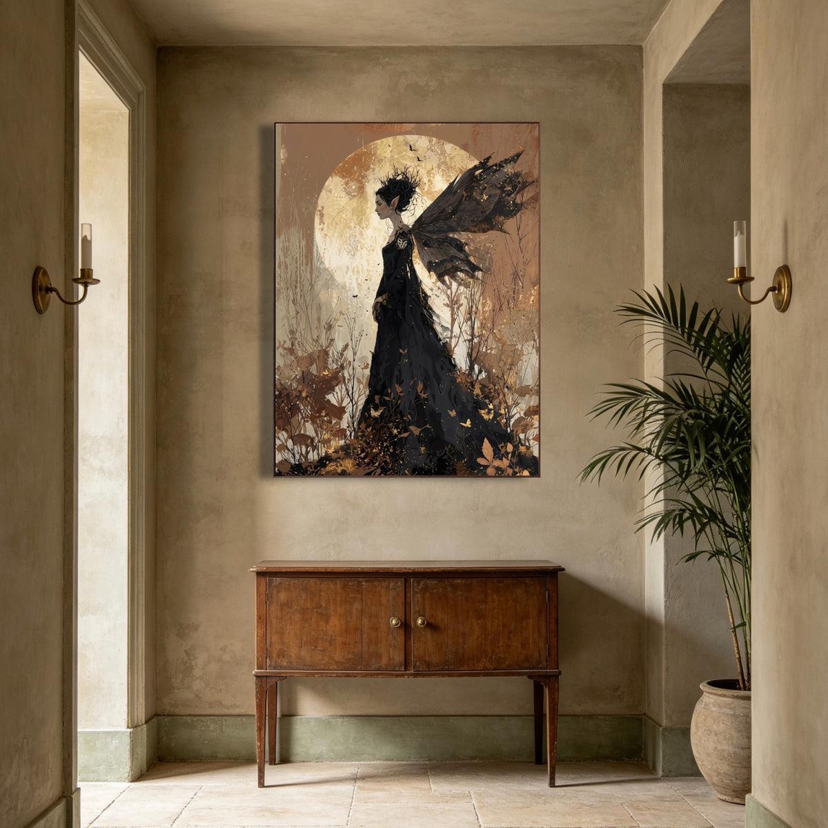 Wings At Moonrise — vertical female figure art, view 3